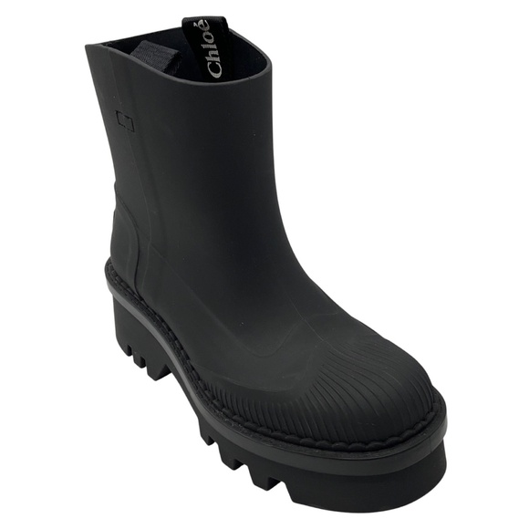CHLOE BLACK RUBBER RAIN ANKLE BOOTS - Picture 1 of 10